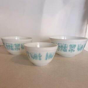 Vintage Pyrex Amish-Butterprint Turquoise 3 Mixing Bowls